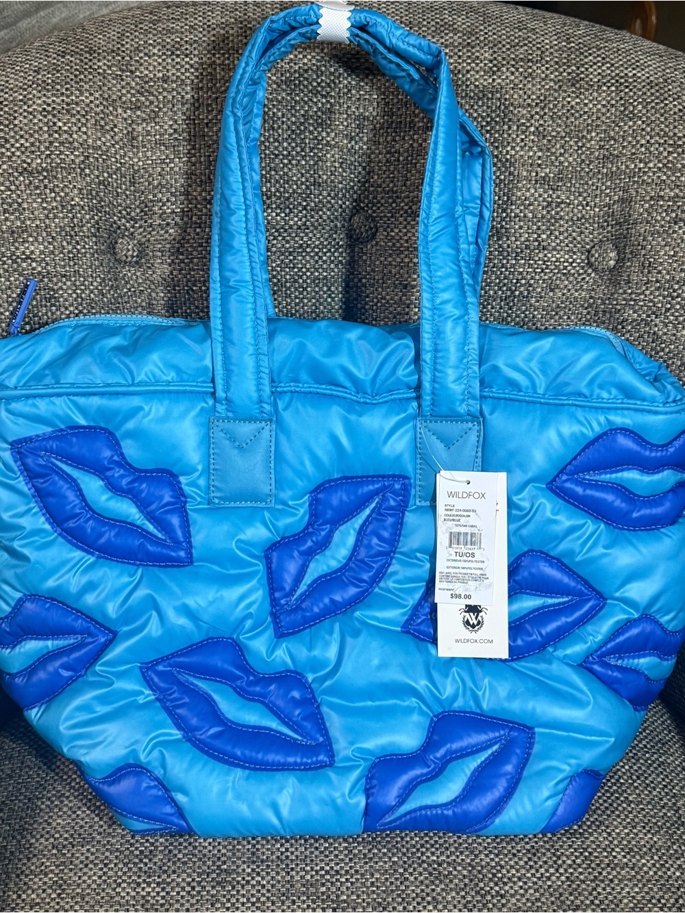 NWT Wildfox Blue Quilted Puffy Lip Tote Bag